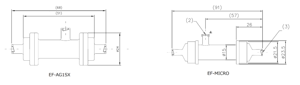 画像: 中空糸膜脱気モジュール （外部灌流方式 / EFシリーズ）の外形寸法
